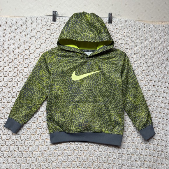 Nike Other - Nike Dri Fit Therma Hoodie Sweatshirt Youth Boys Size 7 Green Gray‎ Geometric
